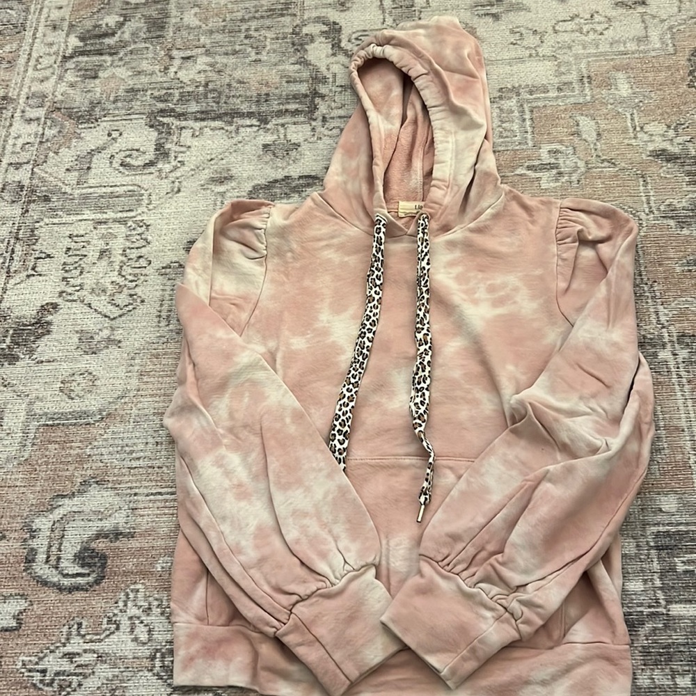 Anthropology pink tie dye puff shoulder hoodie